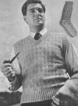 Men Variegated Diamonds Vest & Socks Knitting Pattern 34-44